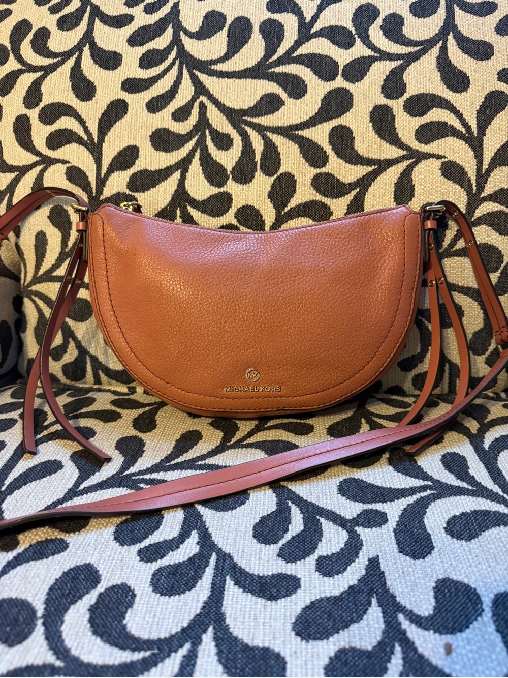Michael Kors Cognac Pebbled Leather Saddle Crossbody